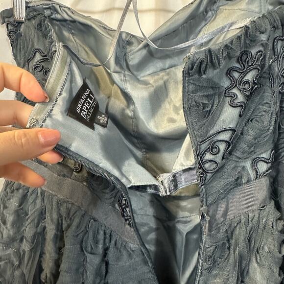 Adrianna Papell Collection Ball Gown Steel Blue Tulle Rosette Dress DAMAGE 10 - Picture 7 of 11